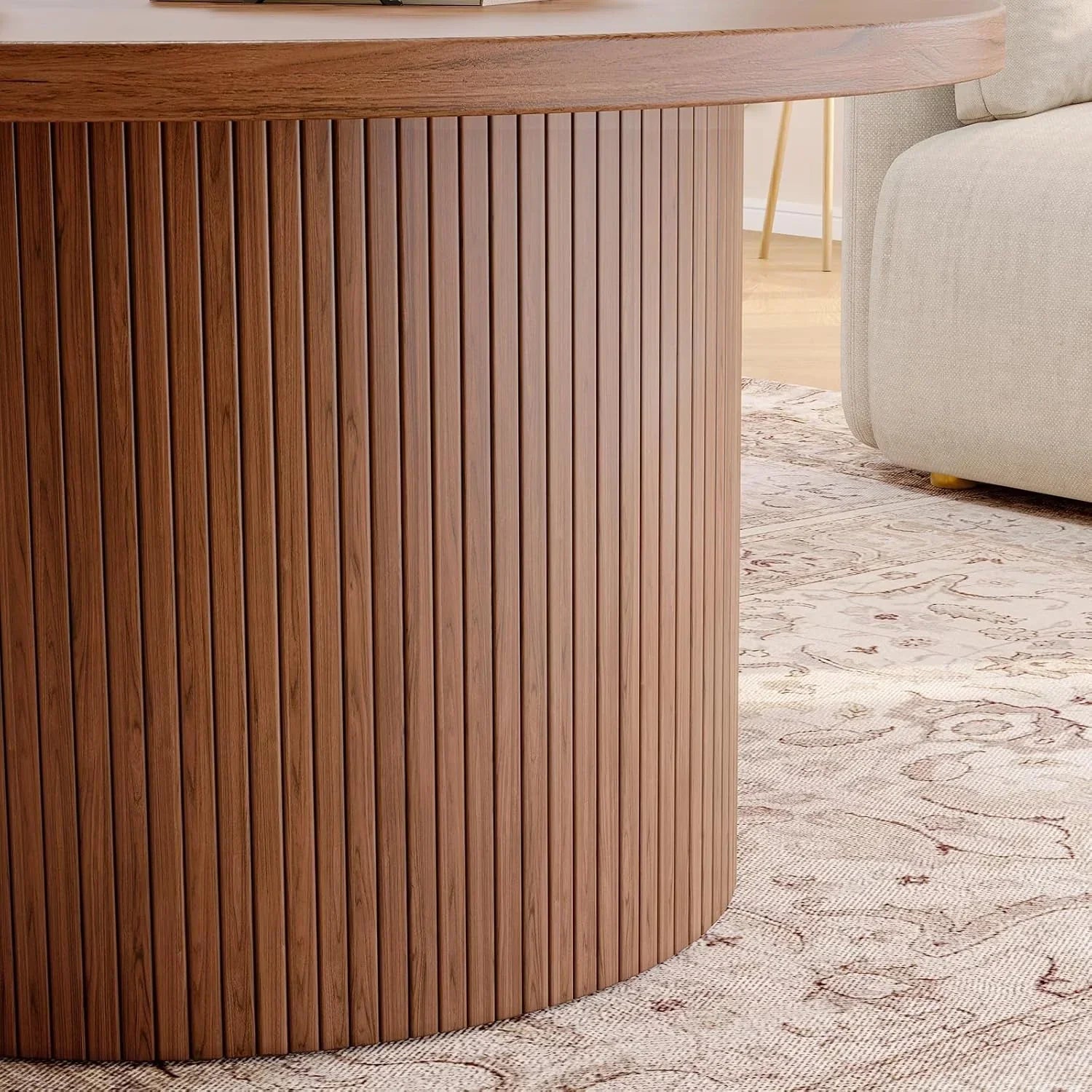 31.5 inch round coffee table living room roll-up coffee table mid-century modern wood coffee table