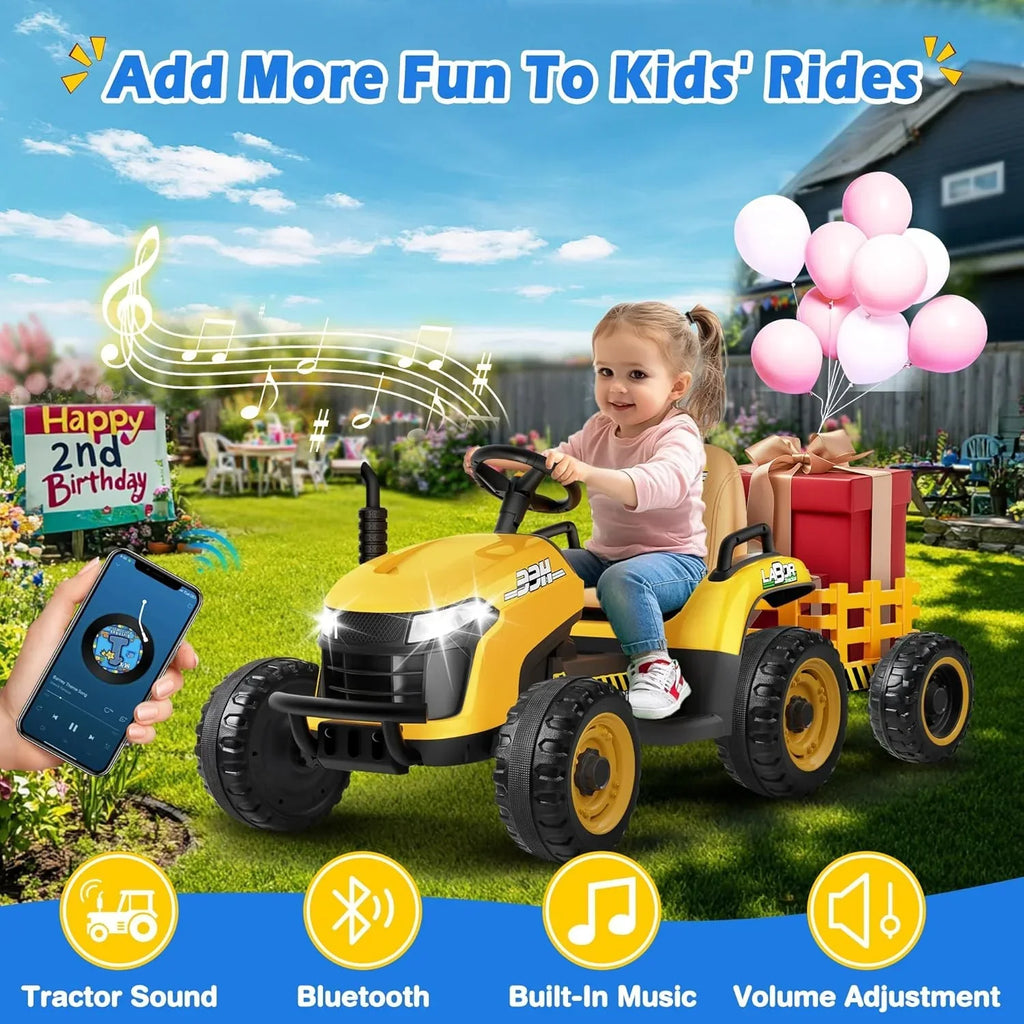 24V Ride On Tractor Tiltable Detachable Trailer 2x65W Motors EVA Tires Remote Control