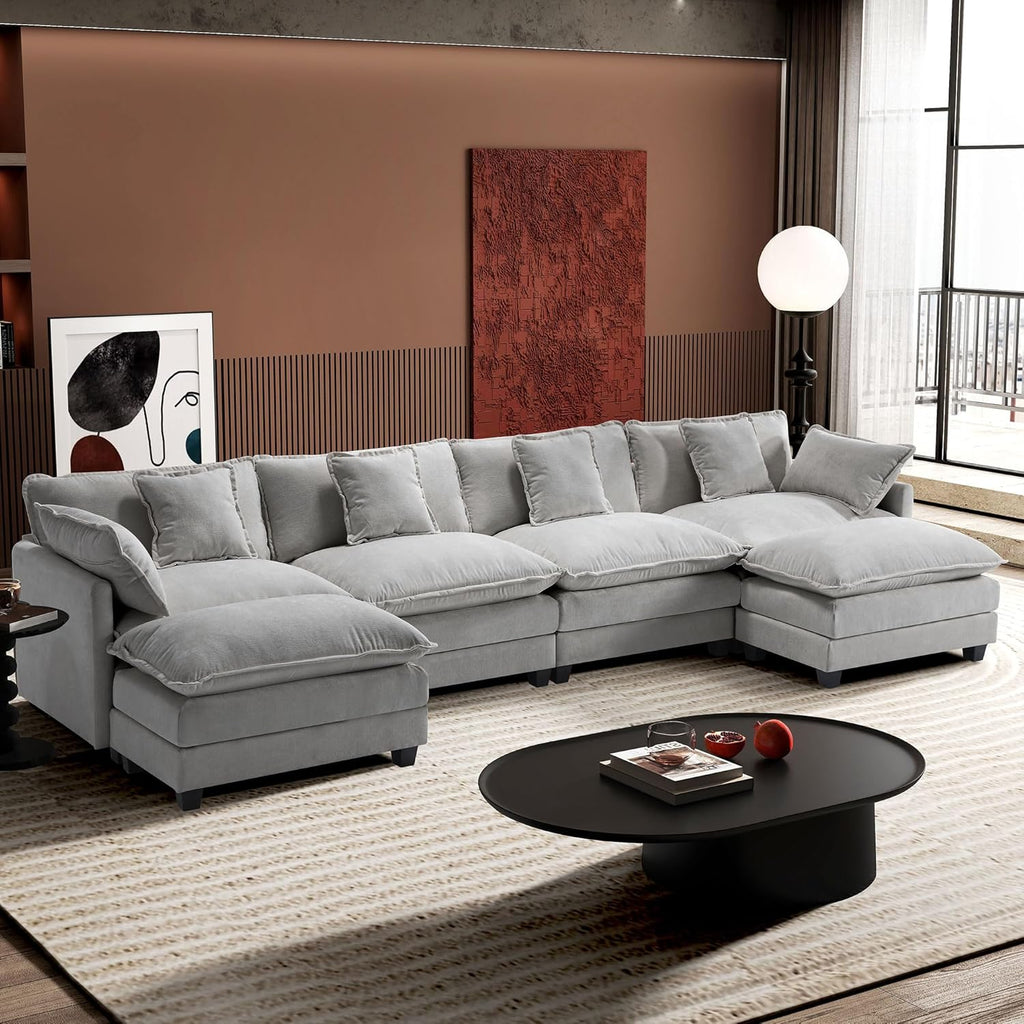111.4 Inch L-Shaped Modern Sofa Modular Cloud Sofa Ottoman 4-Seater Chenille Deep Seat Sofa