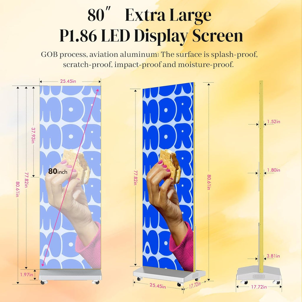 80" P1.86 Flexible Spliceable LED Poster Display – USB Plug-and-Play, Mobile & PC Remote Control, Digital Signage Advertising Screen (Silver, 1-Pack)