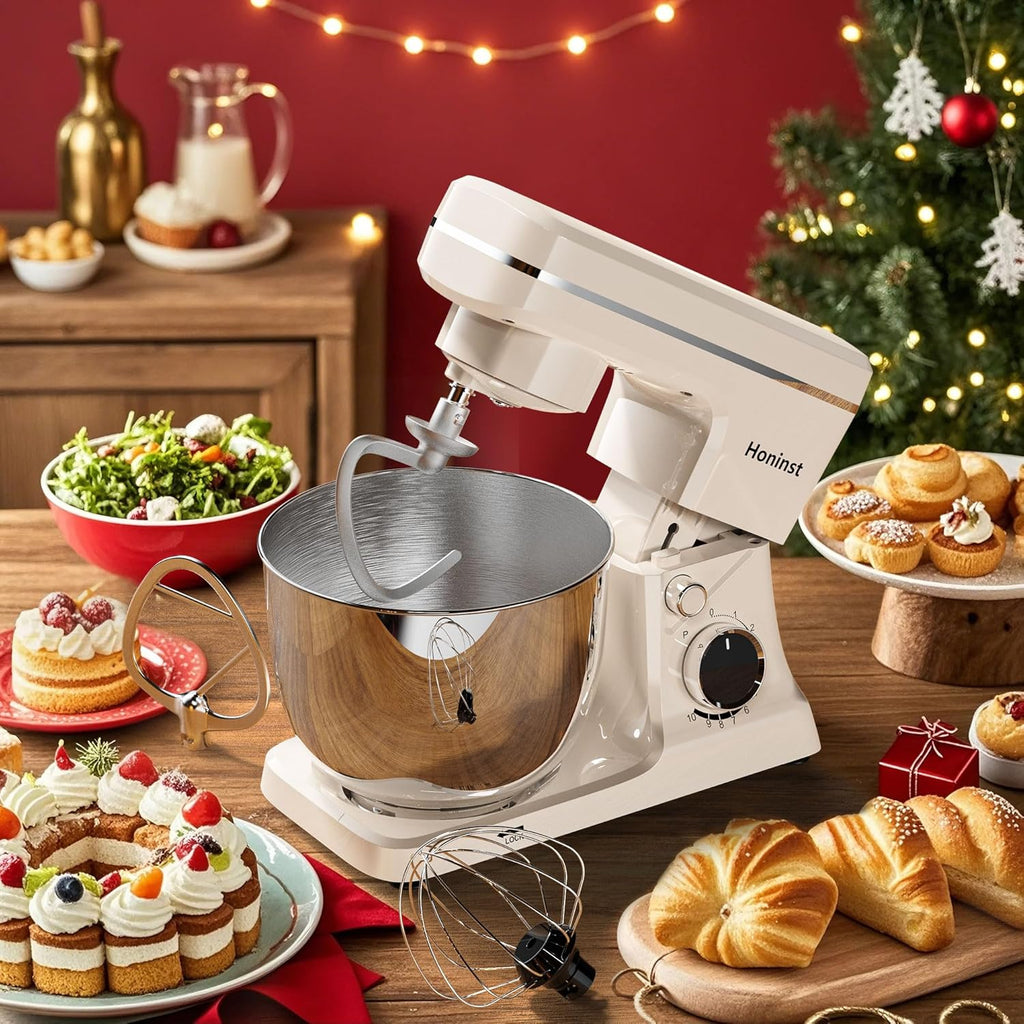 10-Speed Stand Mixer with 8-in-1 Splash Guard, Tilt Head, 6-Quart Stainless Steel Bowl + Dishwasher-Safe Dough Hook/Whisk/Blender/Scraper