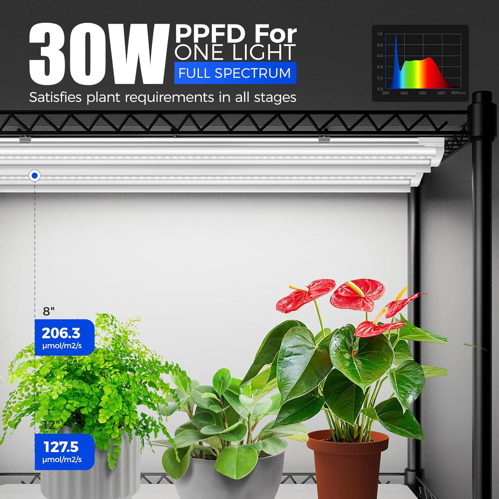 Barrina Mini Greenhouse with LED Grow Light for Indoor Plant, 4-Tier Portable Metal Plant Stand with Wheels, Plant Shelf with Tent, 6Pcs Plant Light with Timer and Thermo-Hygrometer, 35.4x13.8x59IN