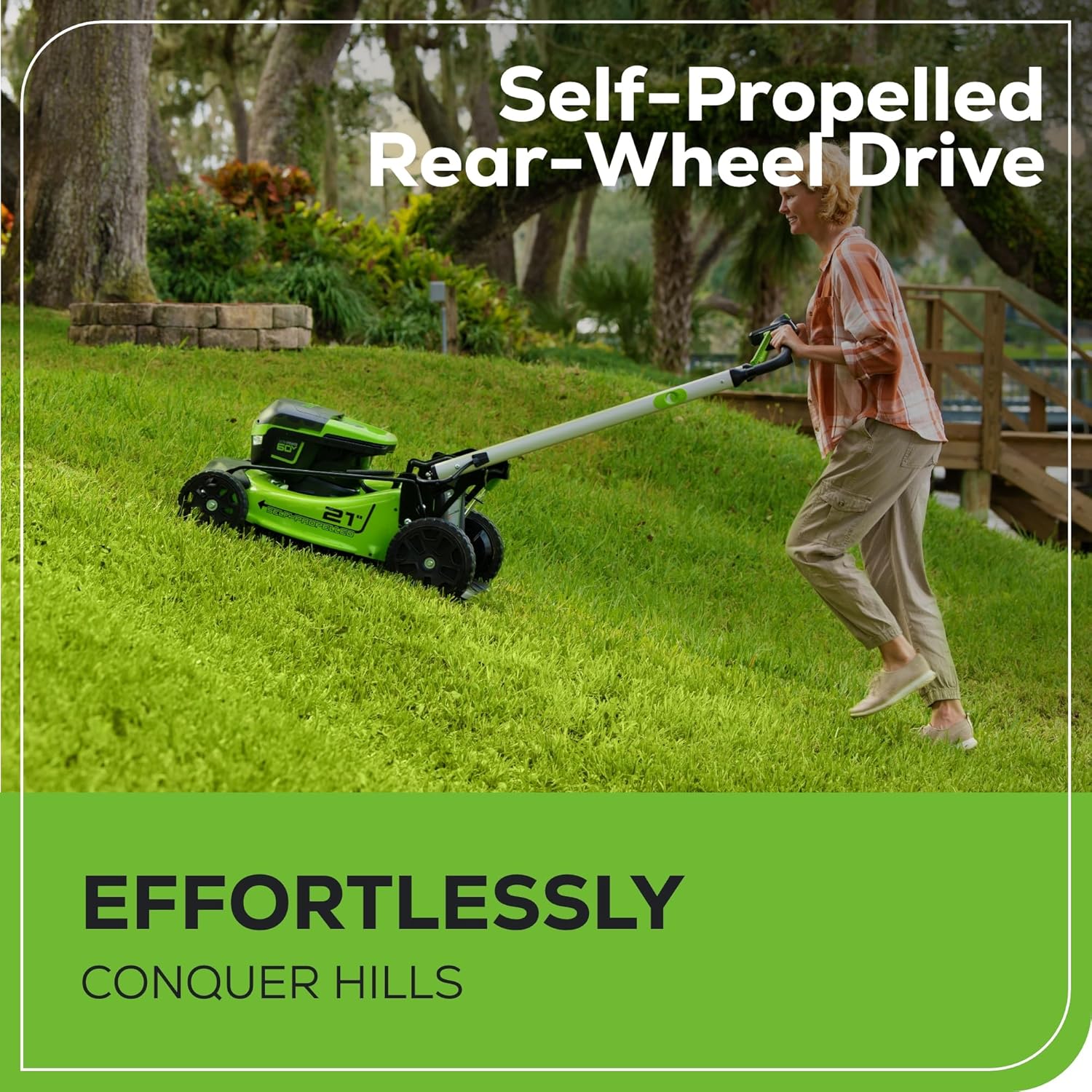 60V 21" Cordless (Self-Propelled) Lawn Mower , 2 x 4.0Ah Batteries and Dual Port Rapid Charger