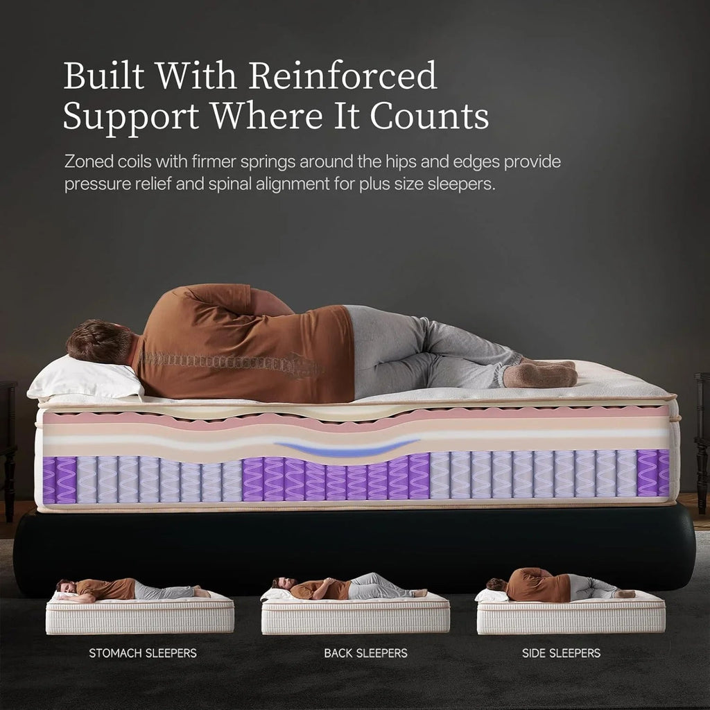 14-inch queen-size hybrid mattress with cooling gel memory foam and zoned pocket springs