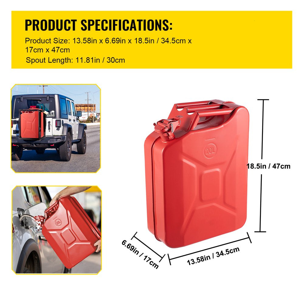 VEVOR Jerry Fuel Can with Flexible Spout System, 5.3 Gallon/20 L