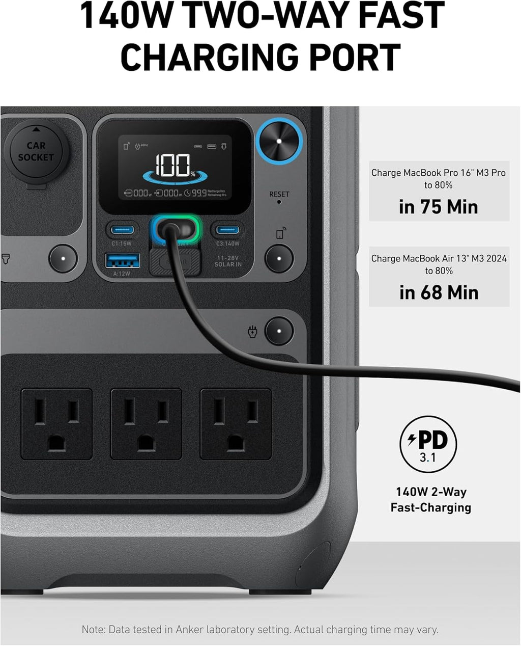 Anker Solar Generator SOLIX C300 with 60W Solar Panel, 288Wh Portable Power Station, 300W (600W Surge), LiFePO4 Battery, 140W Two-Way Fast Charging, for Outdoor Camping, Traveling, and Emergencies