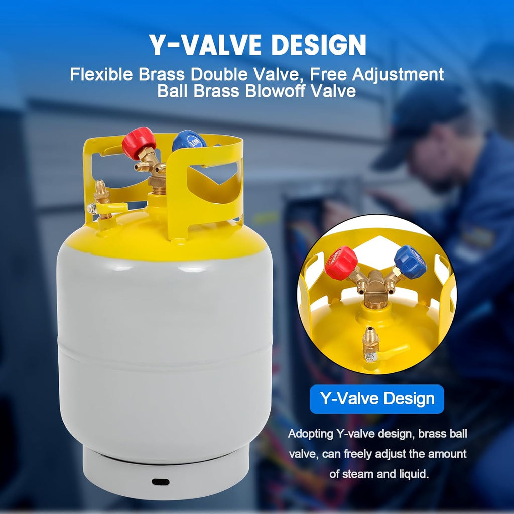 30 LB Refrigerant Recovery Tank for R12, R22, R134A, R410A Refrigerant with 1/4 SAE Y-Valve Liquid/Vapor Reclaim Tank AC Freon Recovery Tank Refrigerant Recovery Cylinder Tank Reusable-FAHKNS