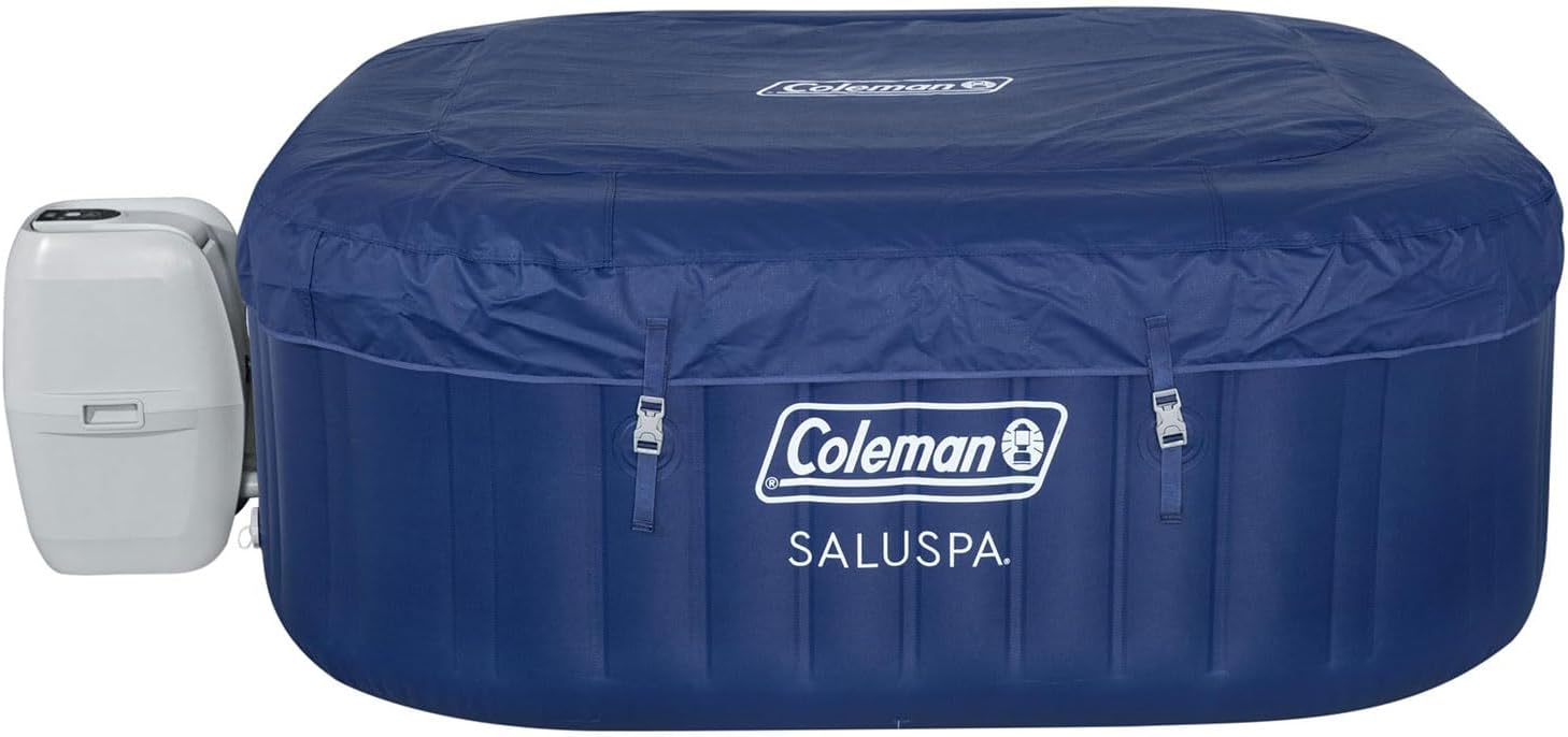 4 to 6 Person Inflatable Hot Tub Square Portable Outdoor Spa with 114 Soothing AirJets and Insulated Cover, Gray-Coleman