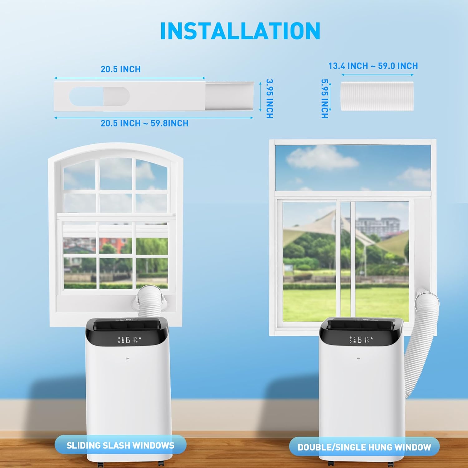 Portable Air Conditioner Cools Up to 700 Sq.Ft, 3-IN-1 Energy Efficient Portable AC Unit with Remote Control & Installation Kits for Large Room, Campervan, Office, Temporary Space