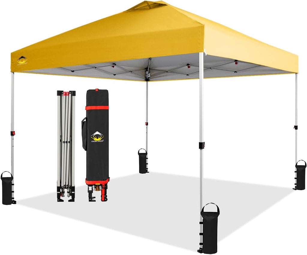 10x10 Pop-Up Awning - One-Click Installation Beach Tent - Outdoor Sunshade Silver Coated Top, 3 Heights and 4 Sand Pockets
