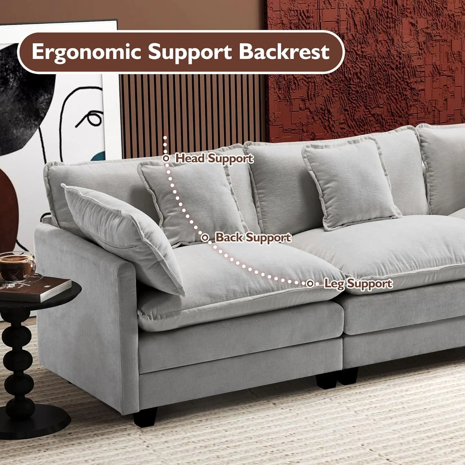 111.4 Inch L Shaped Modern Sofa Modular Cloud Sofa with Ottoman 4 Seater Chenille Deep Seat Sofa