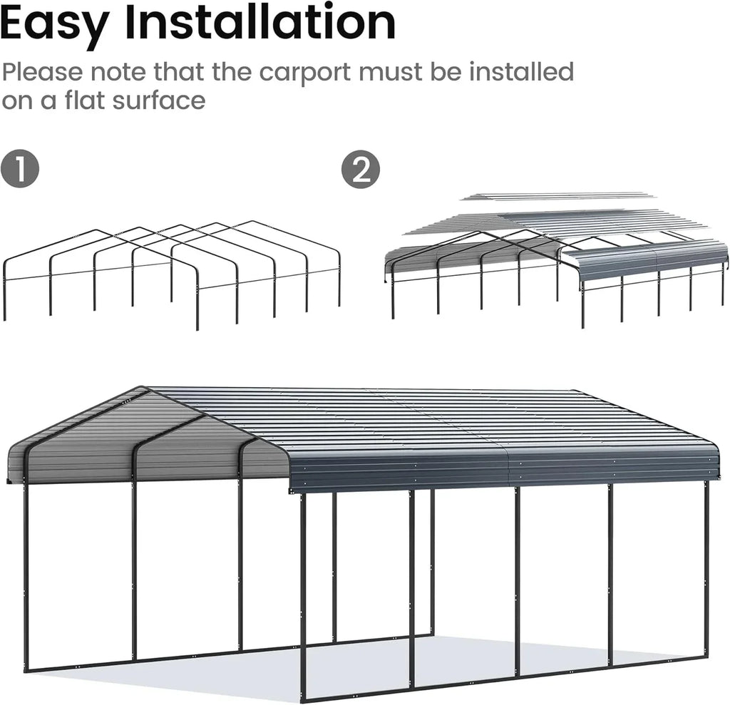10x15 Heavy Duty Metal Carport Outdoor Garage Car Shelter Shade with Heavier Frame