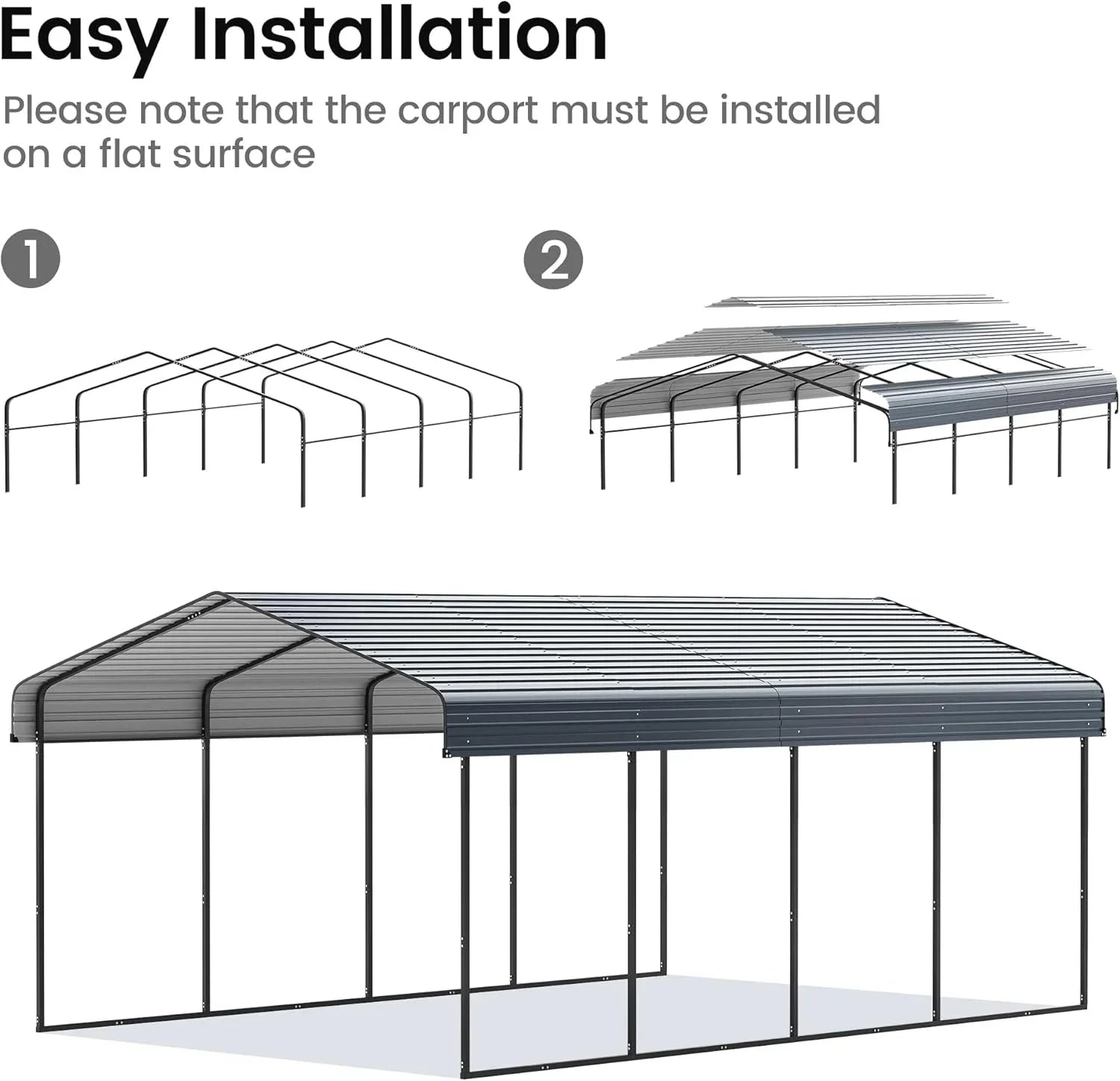 10x15 Heavy Duty Metal Carport Outdoor Garage Car Shelter Shade with Heavier Frame