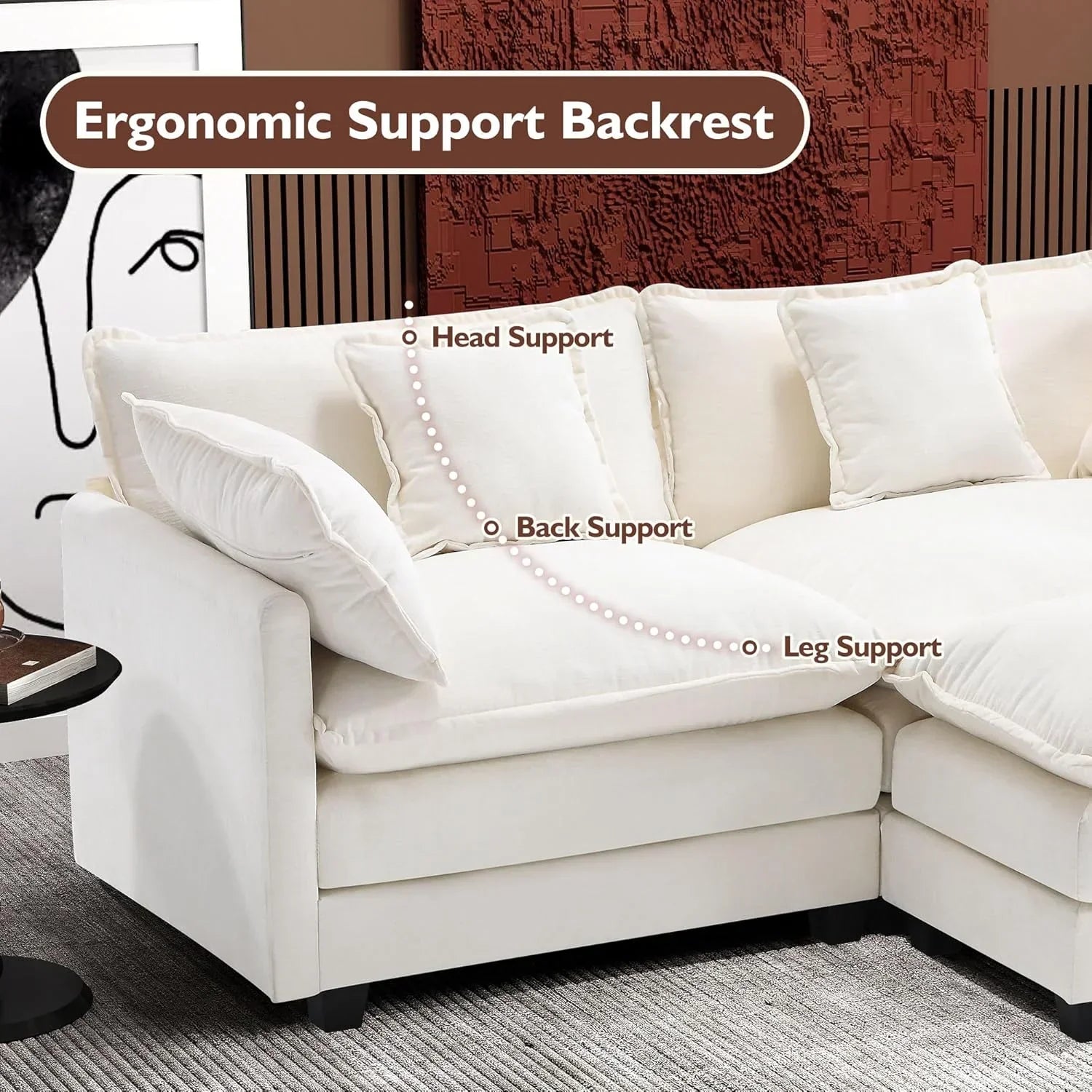 111.4 Inch L Shaped Modern Sofa Modular Cloud Sofa with Ottoman 4 Seater Chenille Deep Seat Sofa