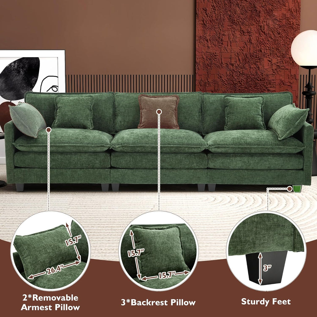 111.4 Inch L-Shaped Modern Sofa Modular Cloud Sofa Ottoman 4-Seater Chenille Deep Seat Sofa