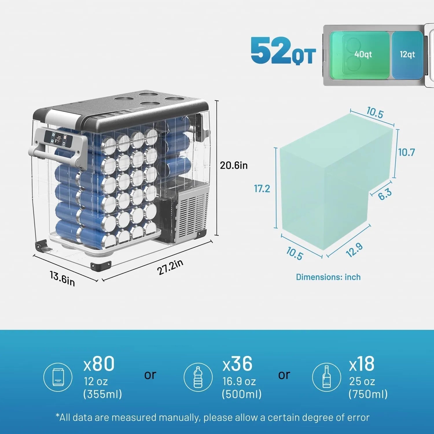 CF45 Portable Refrigerator 12 Volt Car Freezer 42 Quart Mini Fridge Freezer (-4掳C~68掳C) for Truck, RV, Vehicle, Travel, Outdoor -12/24V DC