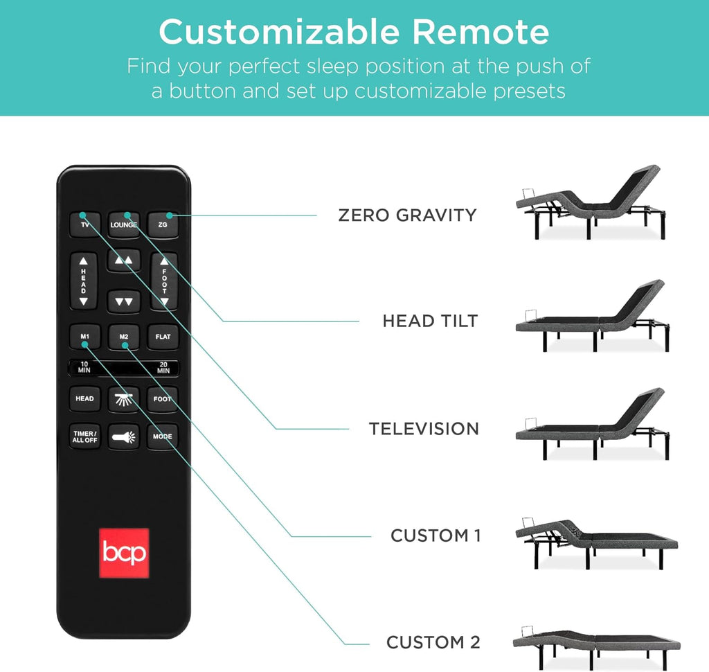 Best Choice Products Ergonomic Twin XL Size Adjustable Bed Frame, Electric Base w/Wireless Remote Control, Nightlight, Massager, 2 USB Ports