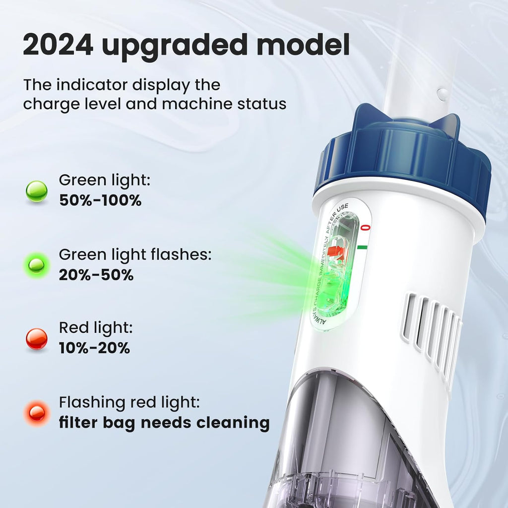 Pool Vacuum for Above Ground Pool with a Telescopic Pole, Running time up to 1H, T403 Handheld Rechargeable Pool Cleaner with Powerful Suction up to 18.5 gallons/min, Ideal for Leaves, Debris