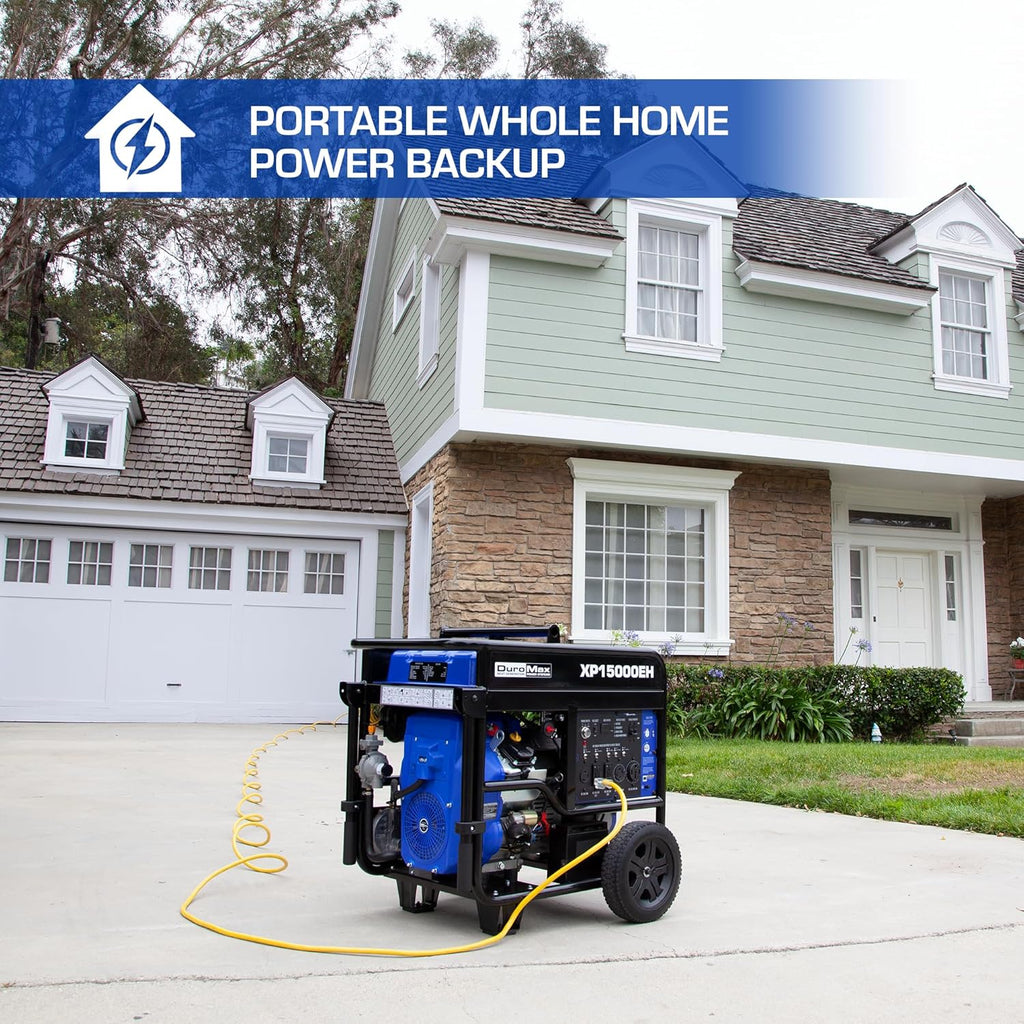 DuroMax XP13000EH 13,000-Watt Dual Fuel Portable Generator - Gas & Propane, Electric Start, Whole Home Backup Power, Transfer Switch Ready, RV & Emergency Ready