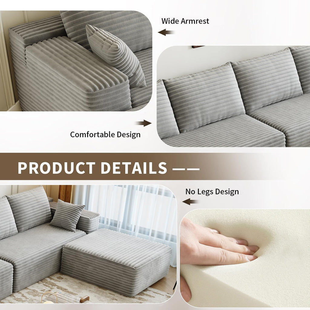 107.5" Cloud Modular Sectional Sofa Couch with L-Shape Chaise,Modern Minimalist Upholstered Couches for Living Room Bedroom,Deep Seat Corner Couch，No Assembly Required (Black,Left Facing Chaise)