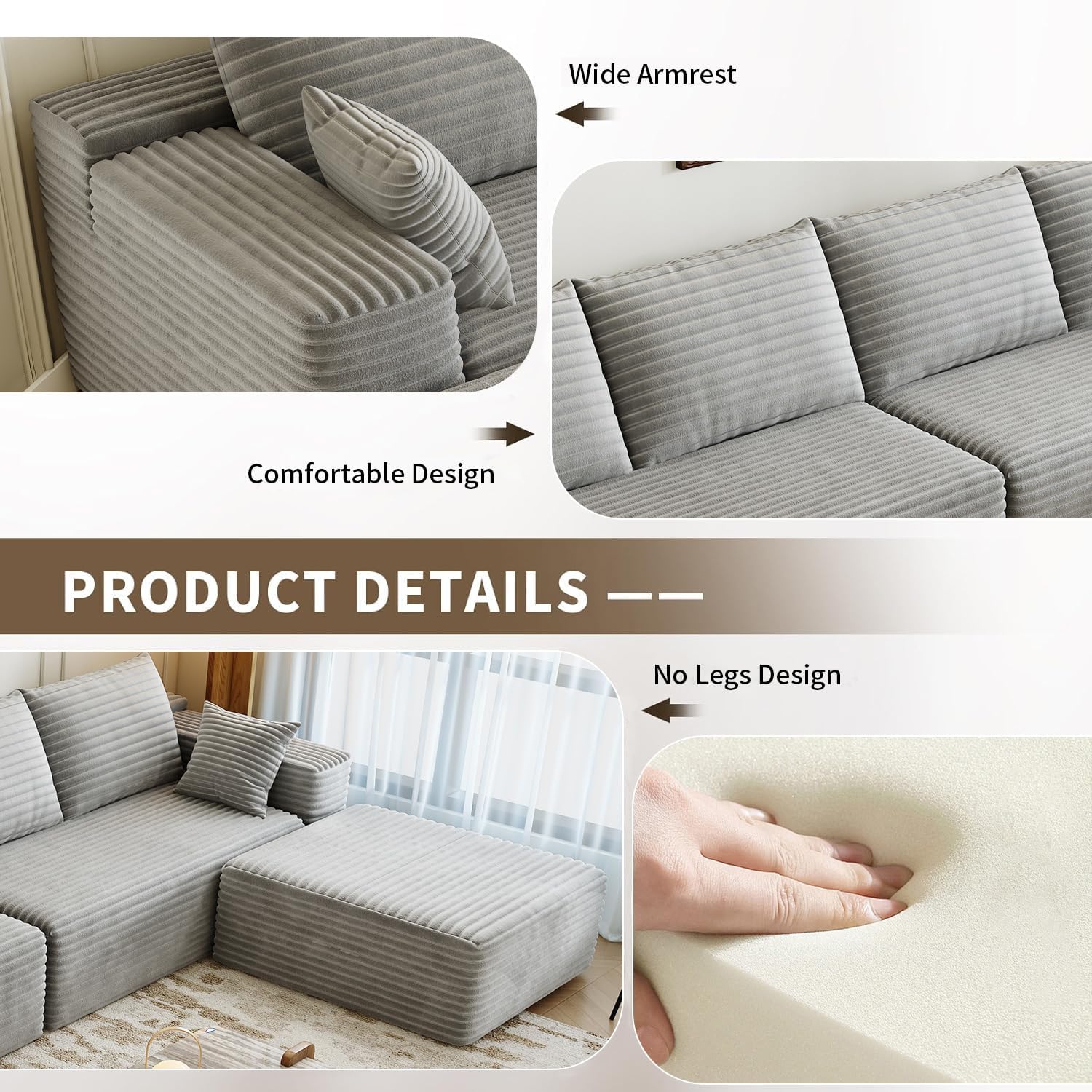 107.5" Cloud Modular Sectional Sofa Couch with L-Shape Chaise,Modern Minimalist Upholstered Couches for Living Room Bedroom,Deep Seat Corner Couch，No Assembly Required (Black,Left Facing Chaise)