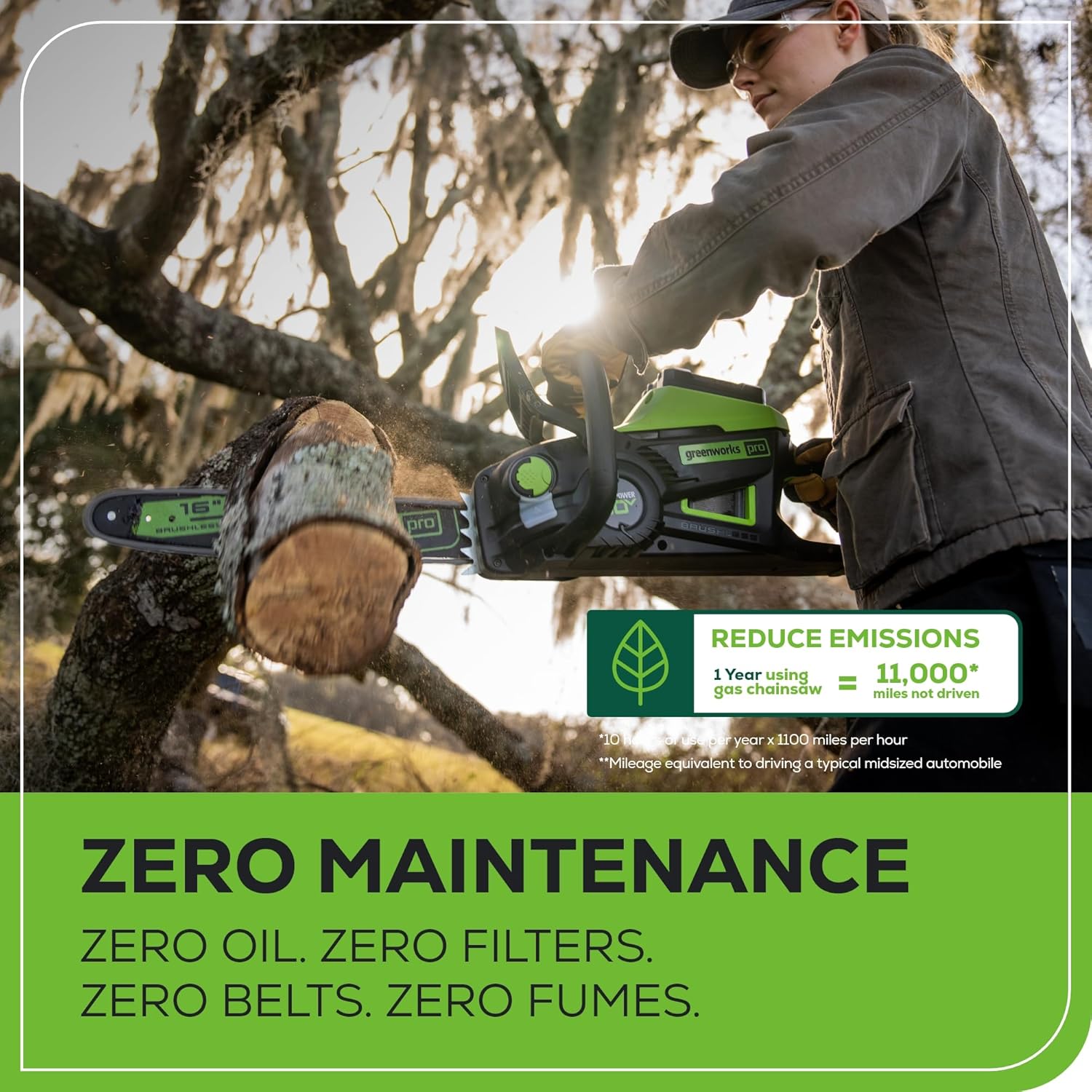 Greenworks 40V 16" Brushless Cordless Chainsaw, 4.0Ah Battery and Charger Included