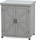 Potting Bench with Storage Cabinet and Metal Table Top for Outdoor Patio, Garden Furniture Wood Workstation