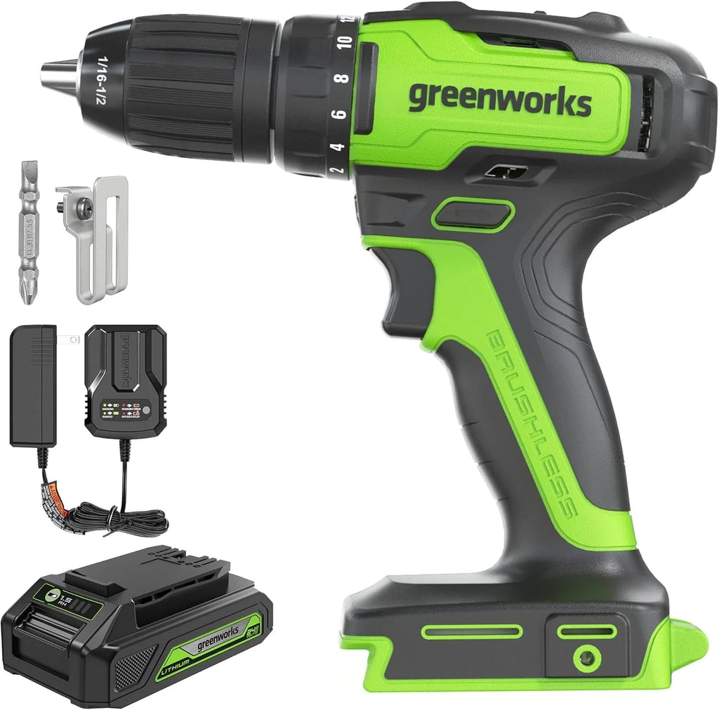 24V Brushless Cordless Drill Impact Driver Power Tool Combo Kit Included 1/2”Drill & 1/4”Hex