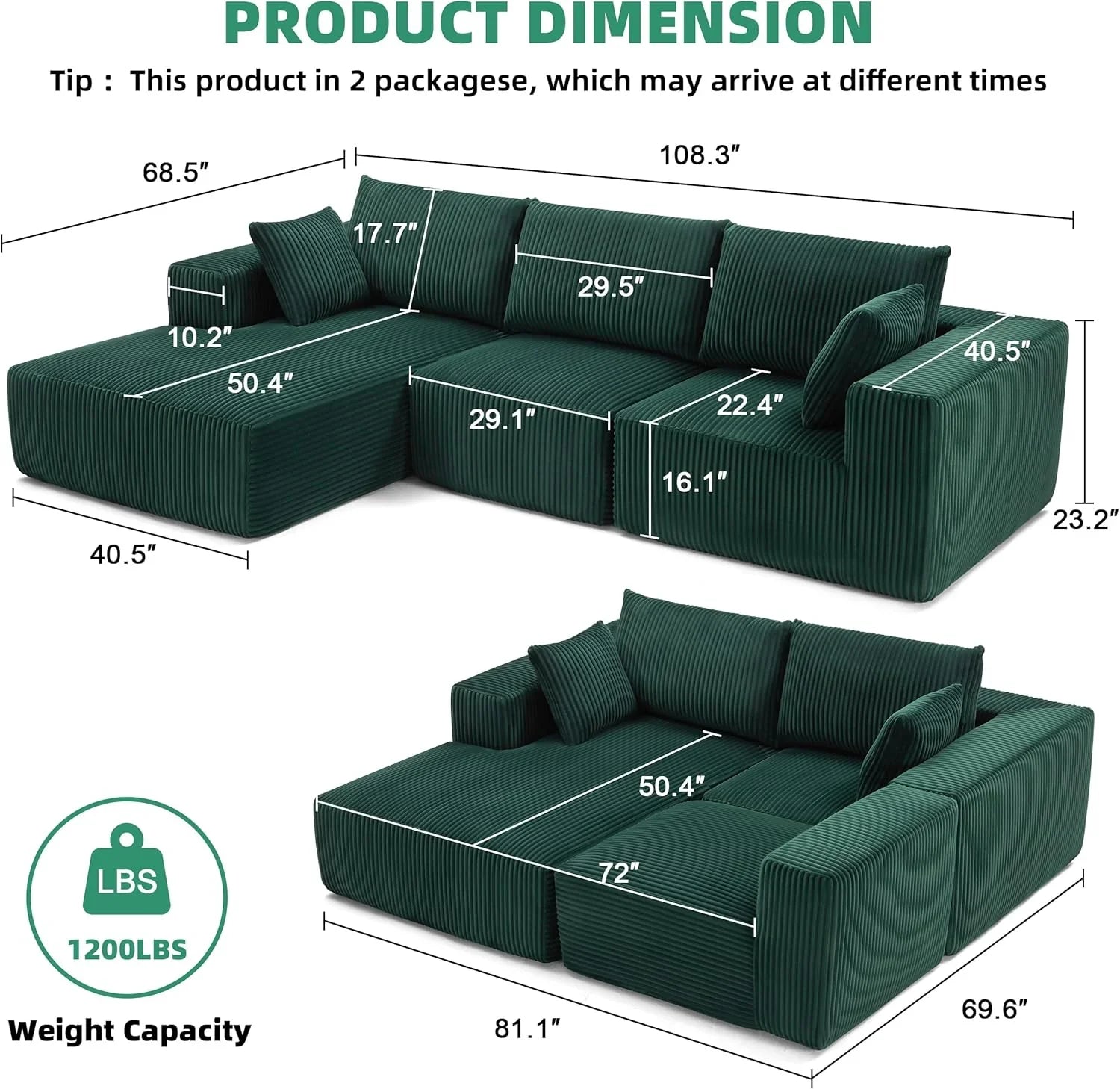 108 inch sectional sofa cloud sectional sofa with deep seat modern sectional L shaped sofa