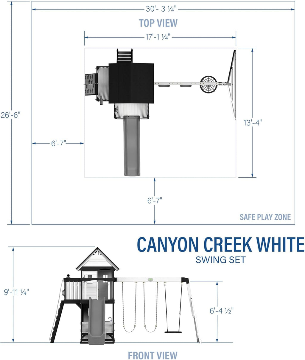 Backyard Discovery Canyon Creek Cedar Wood Swing Set with Wave Slide, Clubhouse, Play Kitchen, Picnic Area, Belt Swings, Web Swing, Rock Wall, Balconies, Playhouse, Step Ladder, Outdoor Playset