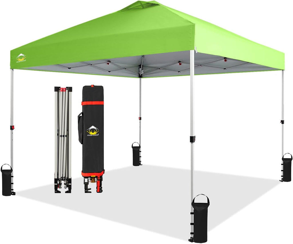 10x10 Pop-Up Awning - One-Click Installation Beach Tent - Outdoor Sunshade Silver Coated Top, 3 Heights and 4 Sand Pockets