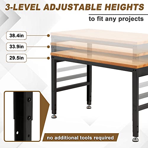 HABUTWAY Height Adjustable Workbench 48" 2000 Lbs Capacity Oak Wood Work Station