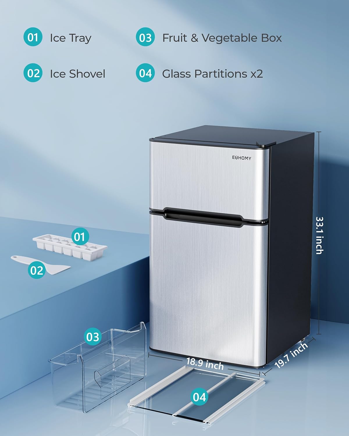 EUHOMY 3.2 Cu.Ft Mini Fridge with Freezer 2-Door Compact Refrigerator for Bedroom, Dorm, Office or Apartment, Silver