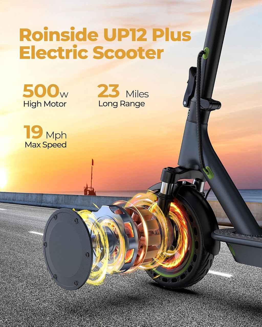 Electric Scooter - 8.5" Solid Tires, 350W Motor, Up to 19 MPH and 21-23 Miles Long-Range Portable Foldable Commuting Scooter for Adults with Double Braking System and App