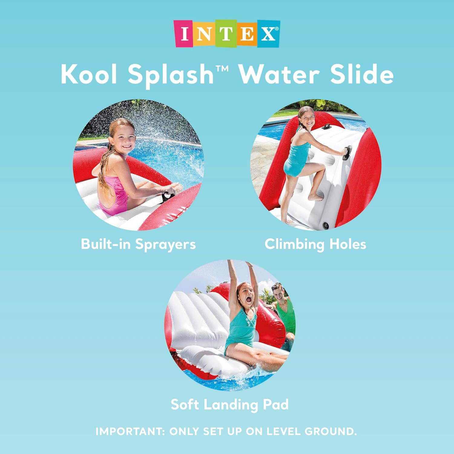 Intex Kool Splash Inflatable Water Slide Swimming Pool Play Center with Built in Sprayers for Kids and Adults, Ages 6 and Up, Blue