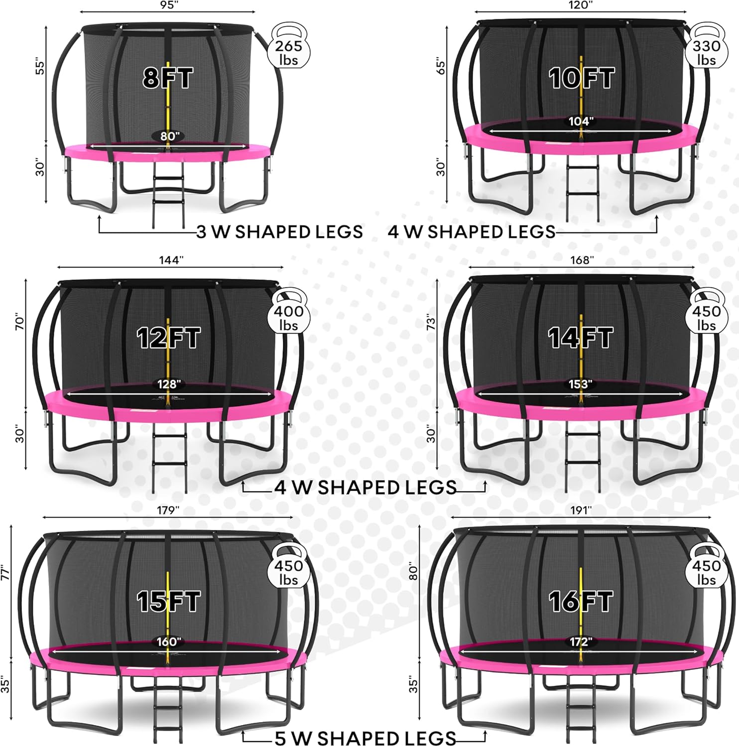 JUMPZYLLA Trampoline 8FT 10FT 12FT 14FT 15FT 16FT Trampoline with Enclosure - Recreational Trampolines with Ladder and AntiRust Coating, ASTM Approval Outdoor Trampoline for Kids