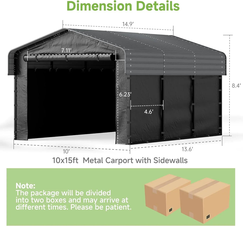10x15 Heavy Duty Metal Carport Outdoor Garage Car Shelter Shade with Heavier Frame