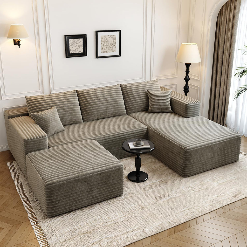 107.5" Cloud Modular Sectional Sofa Couch with L-Shape Chaise,Modern Minimalist Upholstered Couches for Living Room Bedroom,Deep Seat Corner Couch，No Assembly Required (Black,Left Facing Chaise)