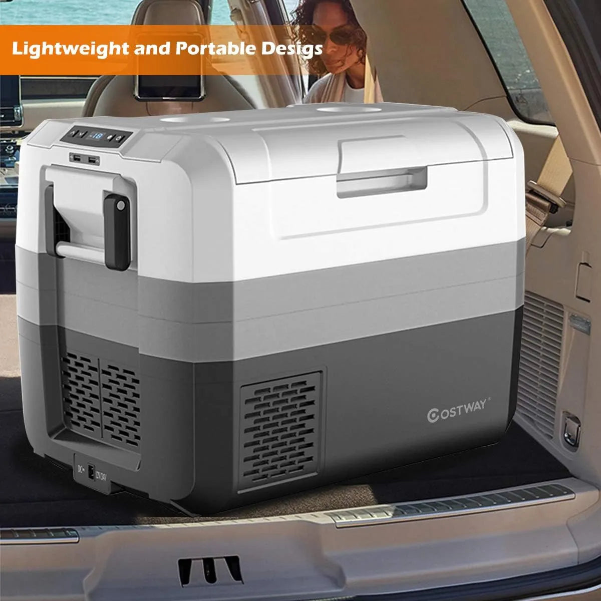 Portable Car Refrigerator, -14.8 to 50 , 58-Quart Compressor Travel Fridge with Two-way Open Door, Operating Panel, Groove Design, Compact RV Freezer and Cooler for Outdoor and Home Use
