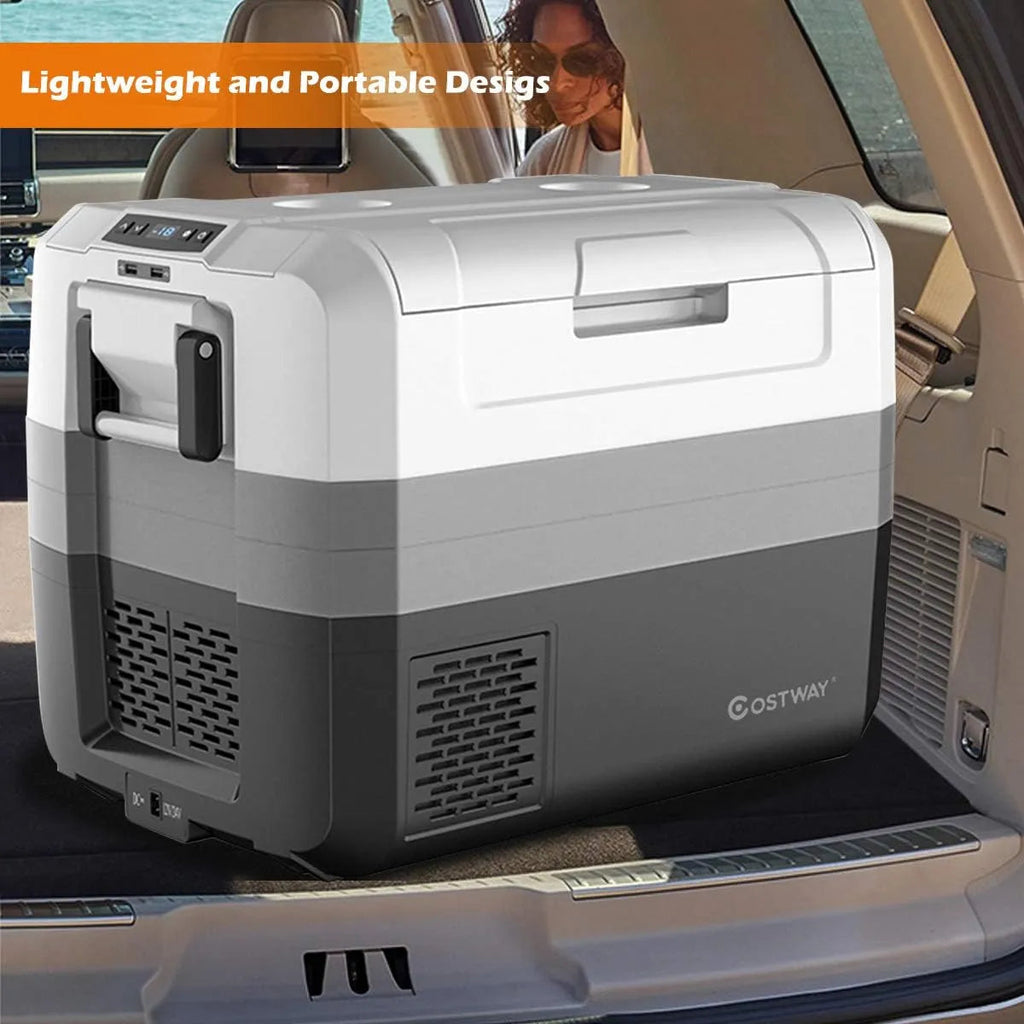 Portable Car Refrigerator, -14.8 to 50 , 58-Quart Compressor Travel Fridge with Two-way Open Door, Operating Panel, Groove Design, Compact RV Freezer and Cooler for Outdoor and Home Use