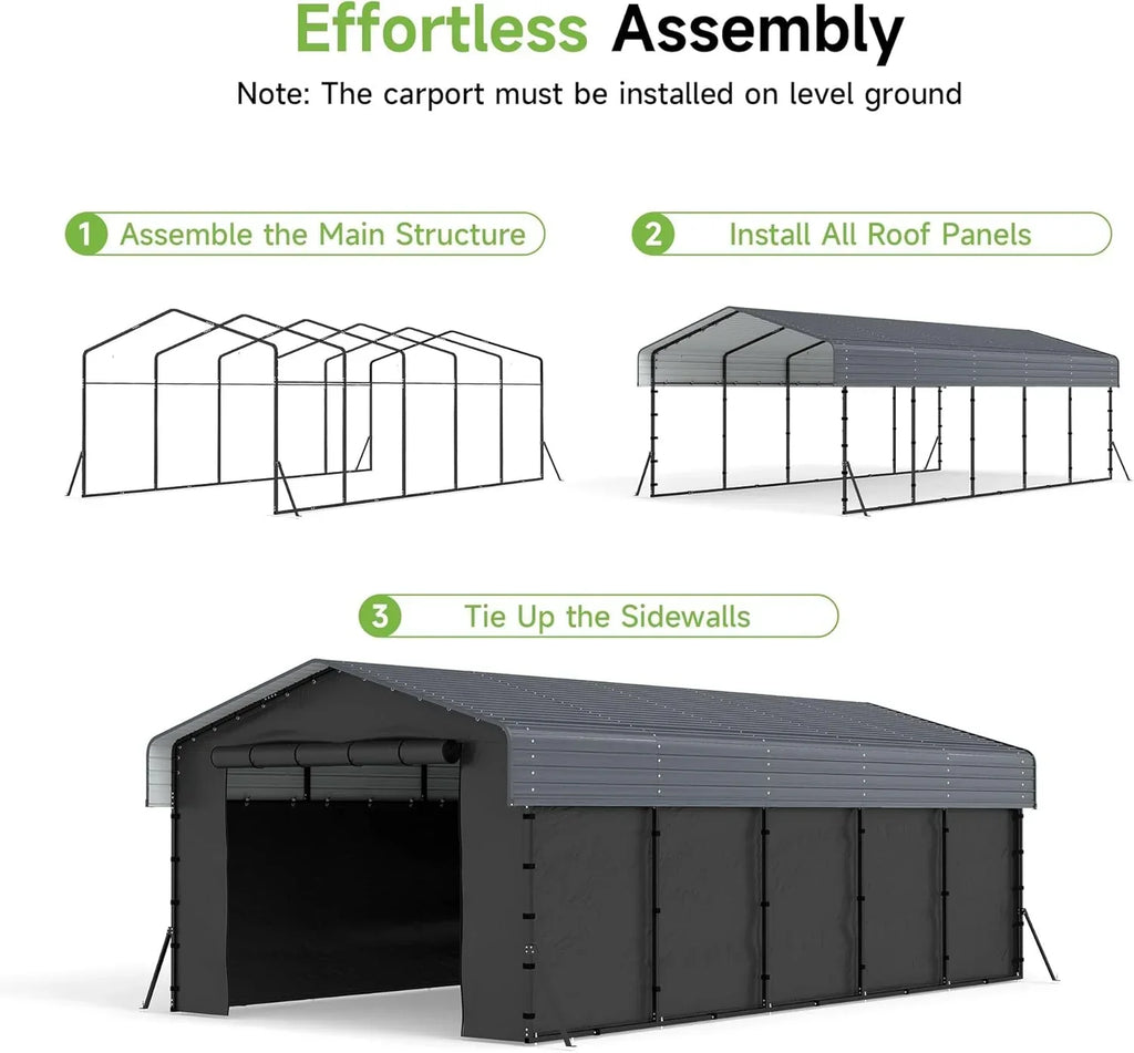 10x15 Heavy Duty Metal Carport Outdoor Garage Car Shelter Shade with Heavier Frame