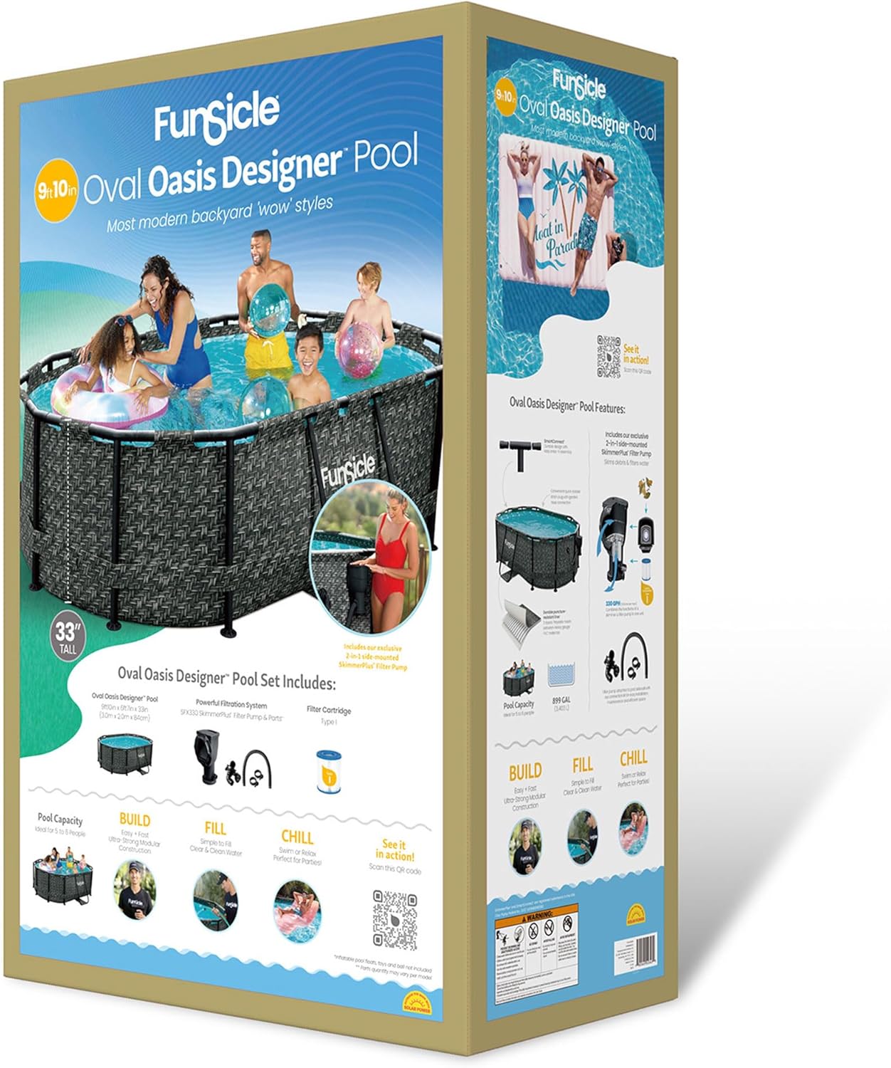 Funsicle 167 by 98 by 39.5 Inches Oasis Designer Oval Frame Outdoor Above Ground Swimming Pool Pool Set with Accessories, Dark Herringbone Gray