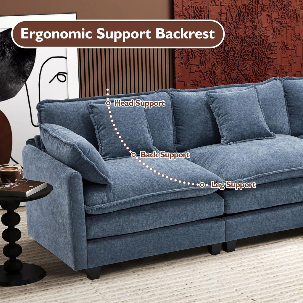 111.4 Inch L-Shaped Modern Sofa Modular Cloud Sofa Ottoman 4-Seater Chenille Deep Seat Sofa