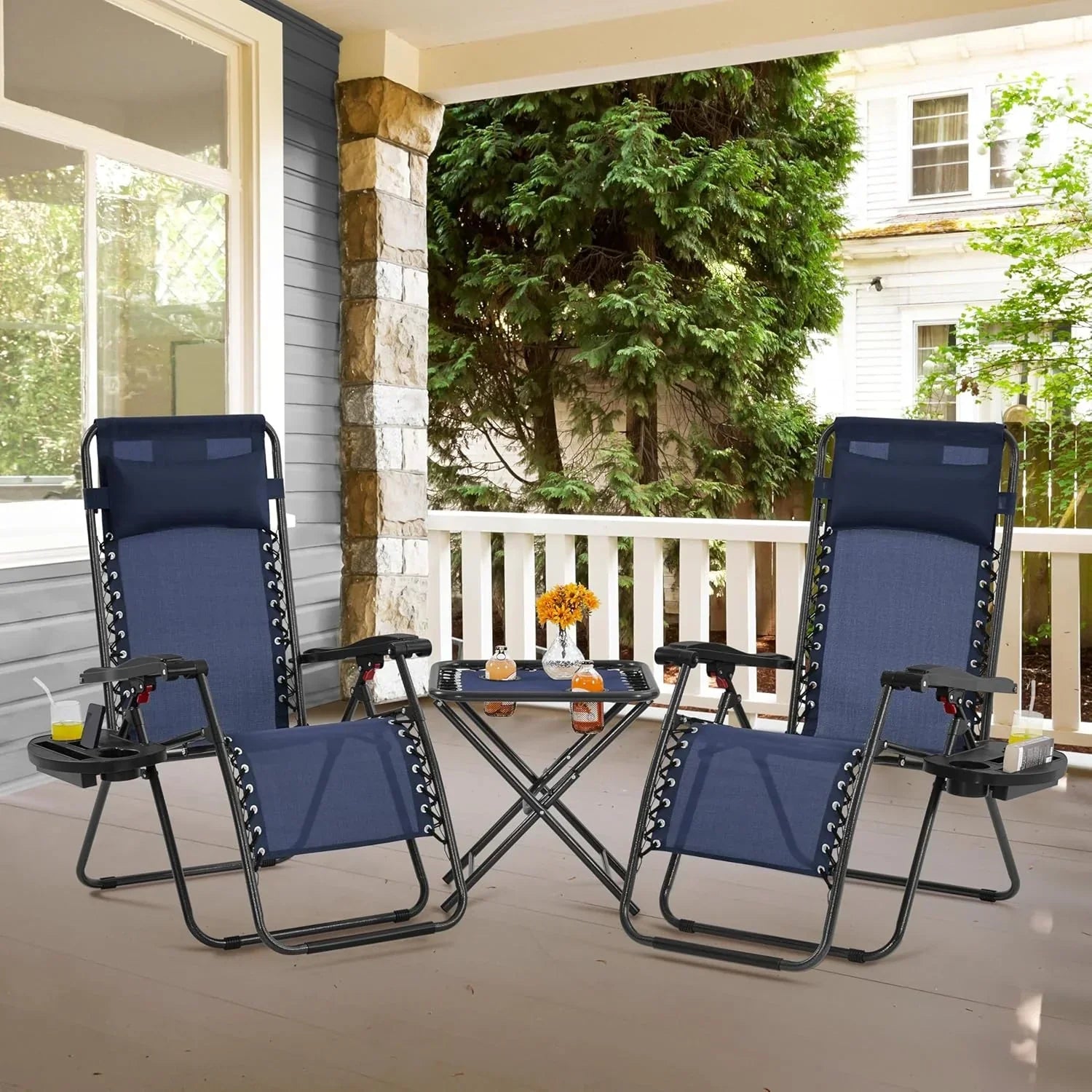3PCS Zero Gravity Recliner Portable Outdoor Reclining Chair Set Side Table Lounge Chairs