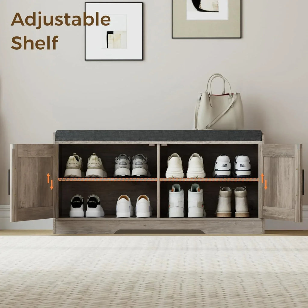 2-Tier Storage Bench Shoe Bench with Thickened Padded Seat Cushion Entryway Bench
