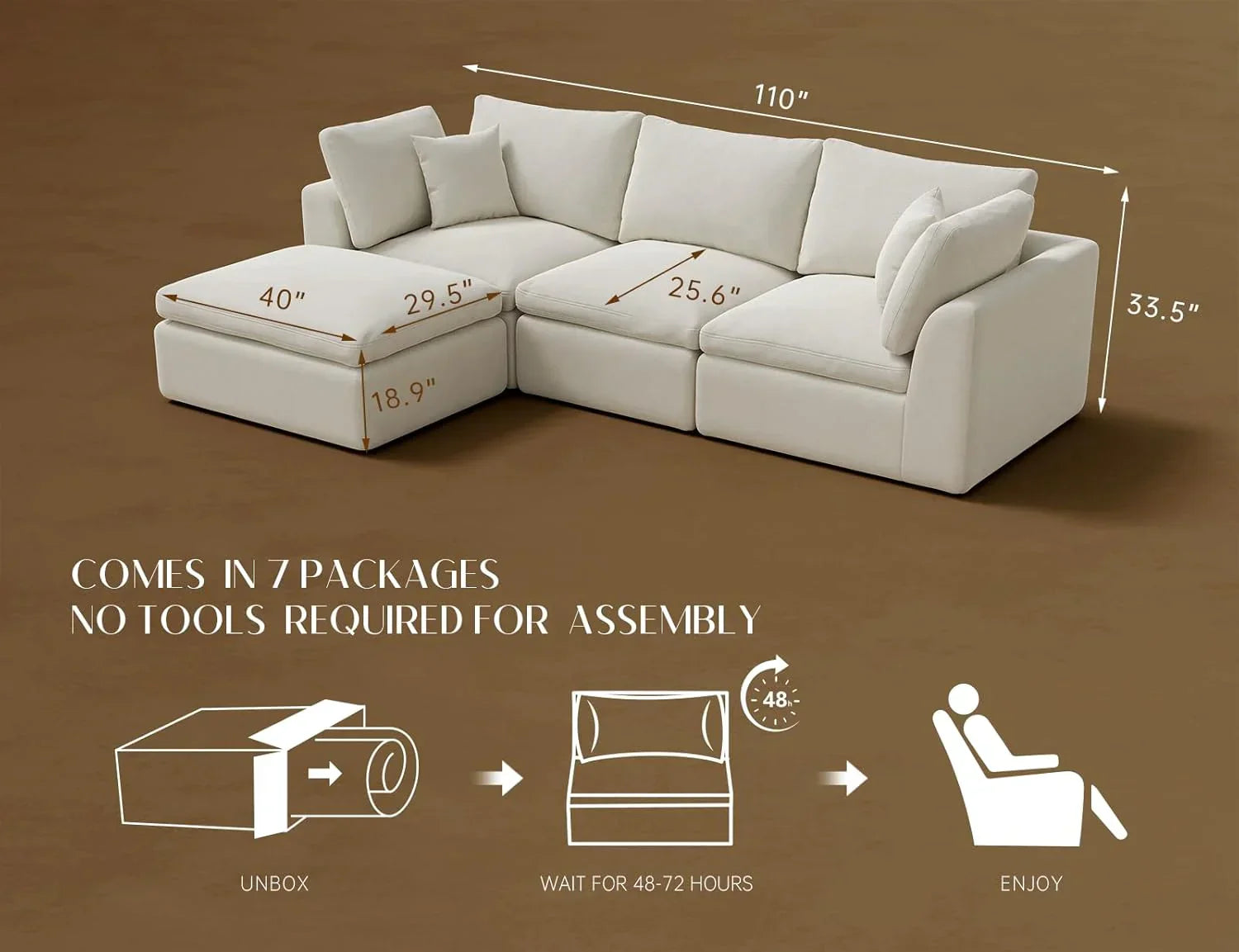 110 inch cloud sectional sofa for living room convertible L-shaped sofa 3 seater sectional sofa