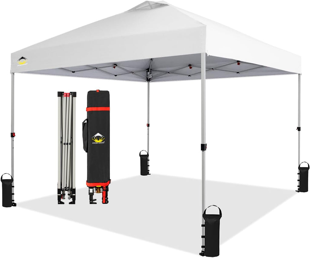 10x10 Pop-Up Awning - One-Click Installation Beach Tent - Outdoor Sunshade Silver Coated Top, 3 Heights and 4 Sand Pockets