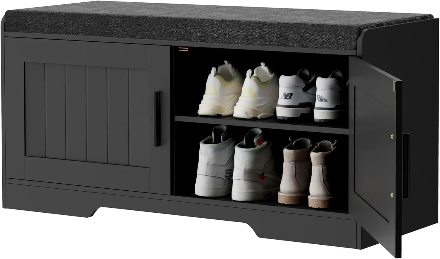 2-Tier Storage Bench Shoe Bench with Thickened Padded Seat Cushion Entryway Bench