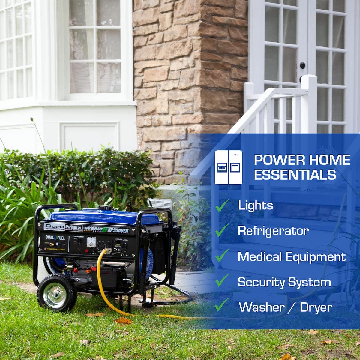 DuroMax XP13000EH 13,000-Watt Dual Fuel Portable Generator - Gas & Propane, Electric Start, Whole Home Backup Power, Transfer Switch Ready, RV & Emergency Ready