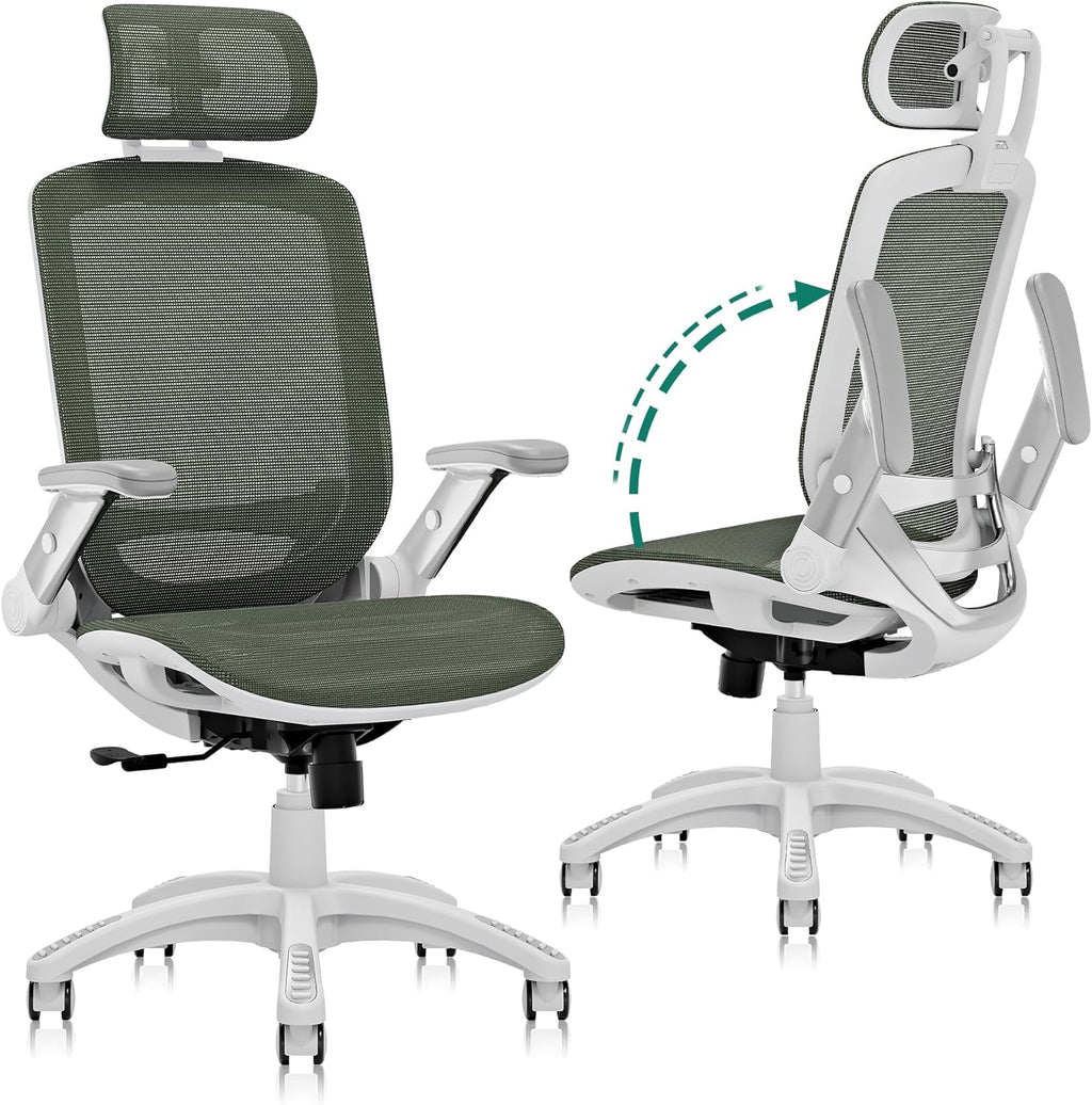 GABRYLLY Ergonomic Office Chair, High Back Home Desk Chair with Headrest, Flip-Up Arms, 90-120° Tilt Lock and Wide Cushion, Big and Tall Mesh Chairs for Man Woman, Black Task Chair